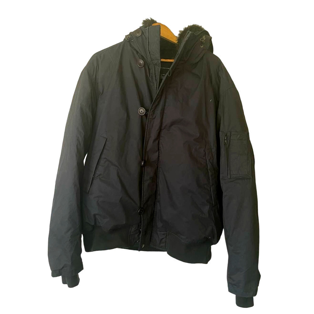 French Connection Navy Blue Hooded 100% Cotton Down Feather Coat, Size XXL 🗣